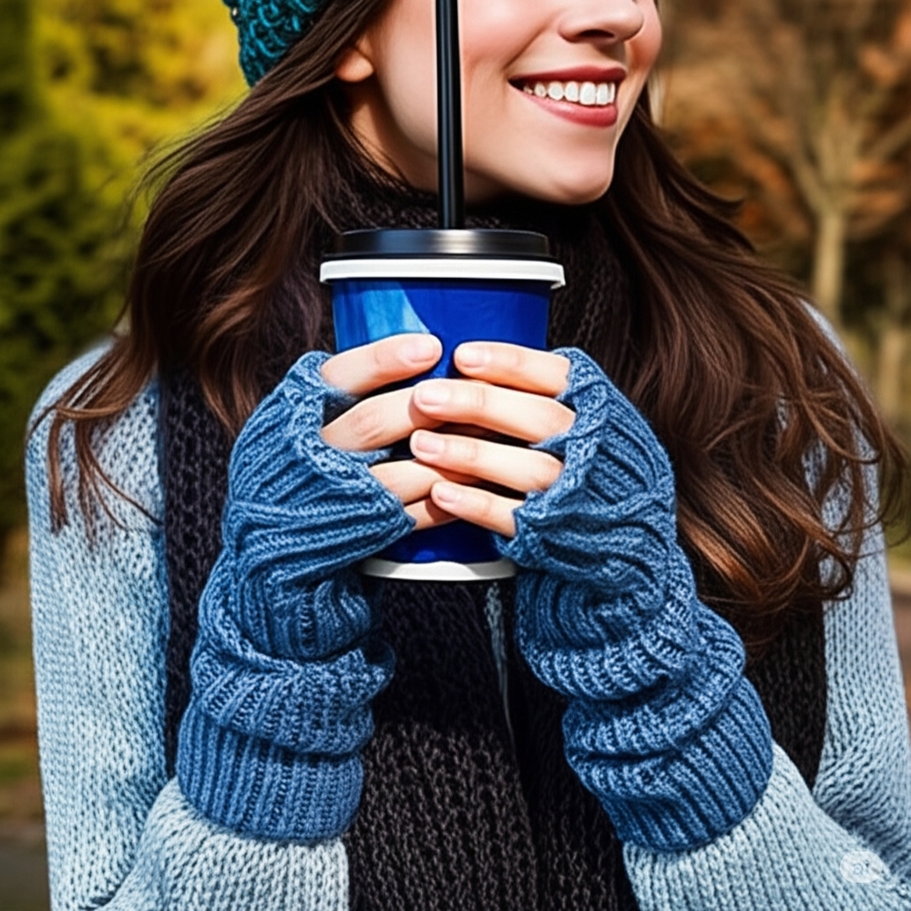 Blue Knit Gloves
